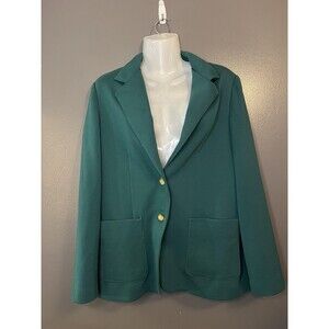 Devon Blazer Womens Medium Green Teal 2 Button Notch Lapel Patch Pocket Jacket